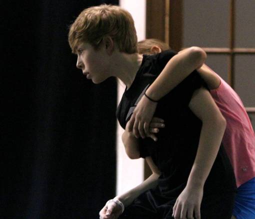Pierson Feeney, 11, dances with Rosa Machado, 11, during a rehearsal at the Gulf Coast School of Performing Arts (John Fitzhugh, Sun Herald) 2016